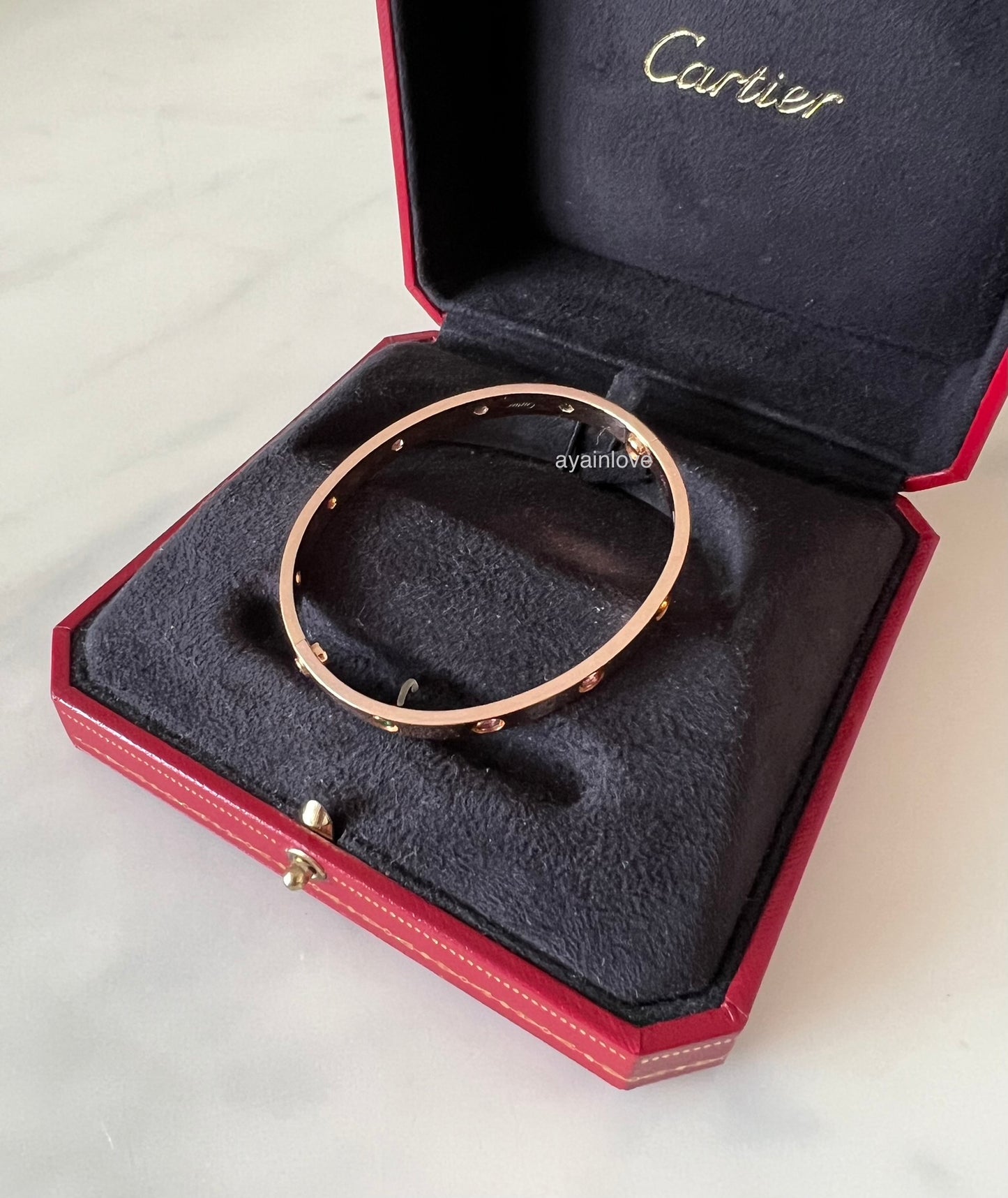 CARTIER 18KT Rose Gold LOVE 10 Rainbow Multi-Color Gemstones Classic Model Bracelet Size 18