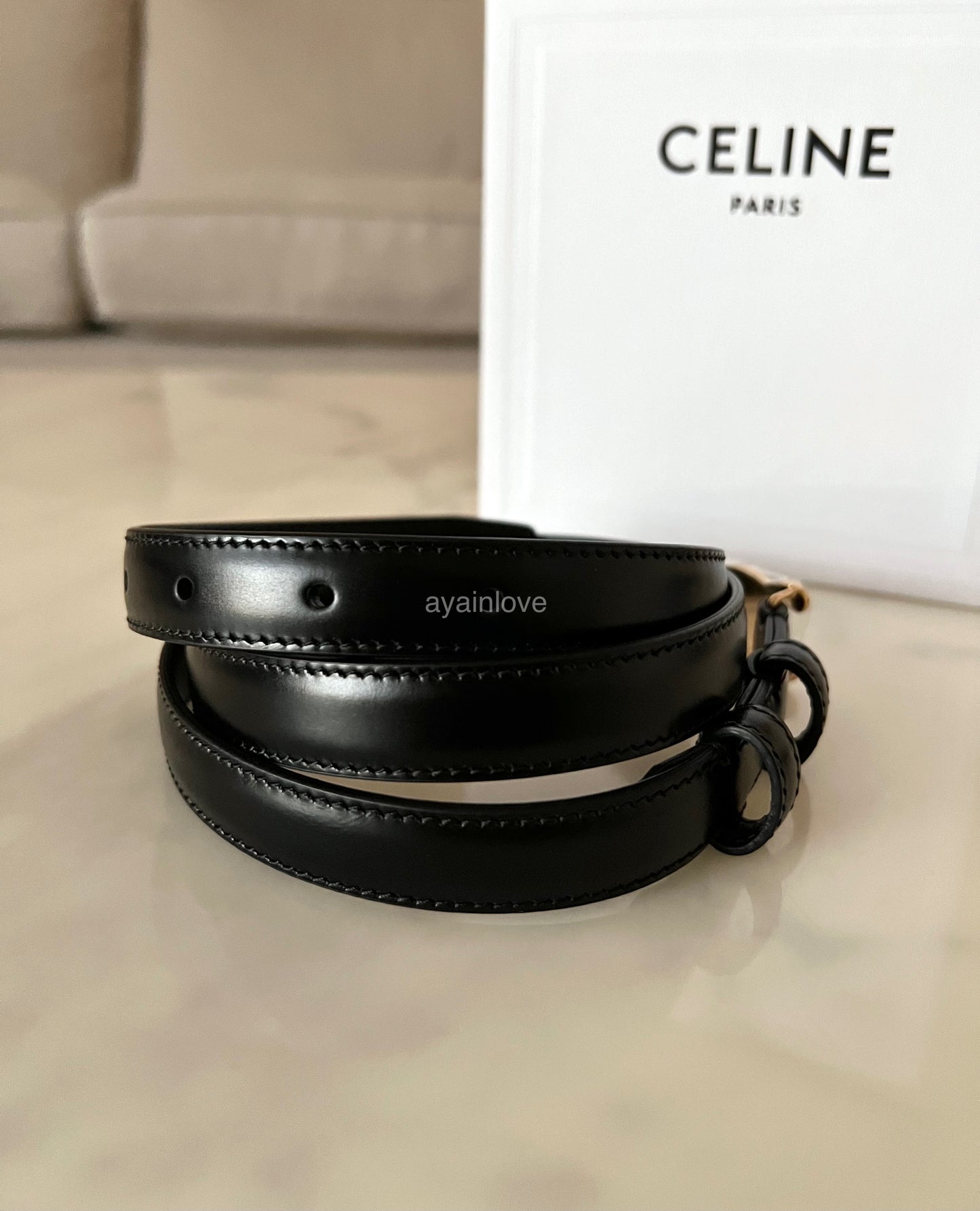CELINE Small Black Triomphe Belt Calf Skin Size 90
