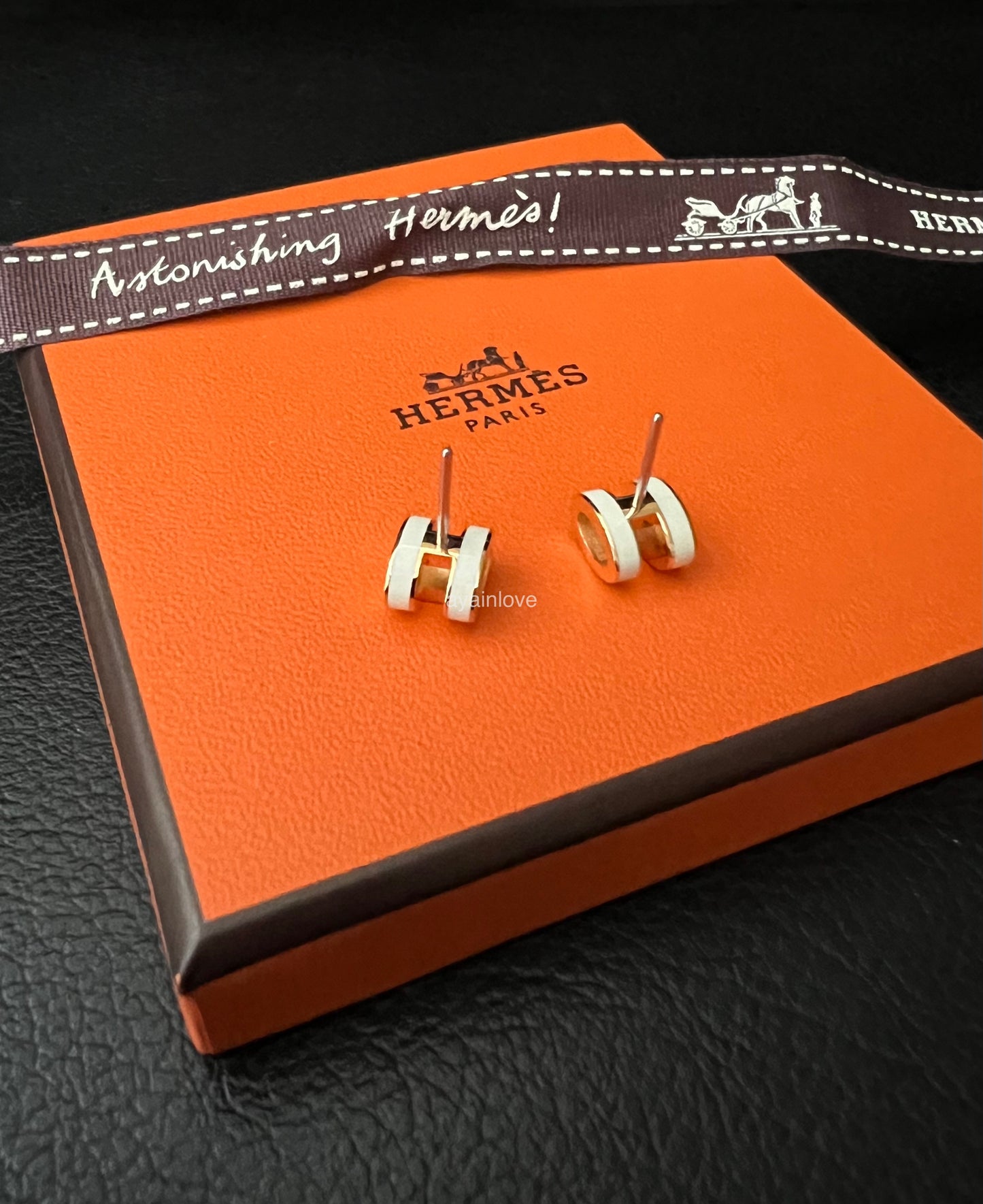HERMES Mini H Pop Earrings Blanc White Rose Gold Hardware
