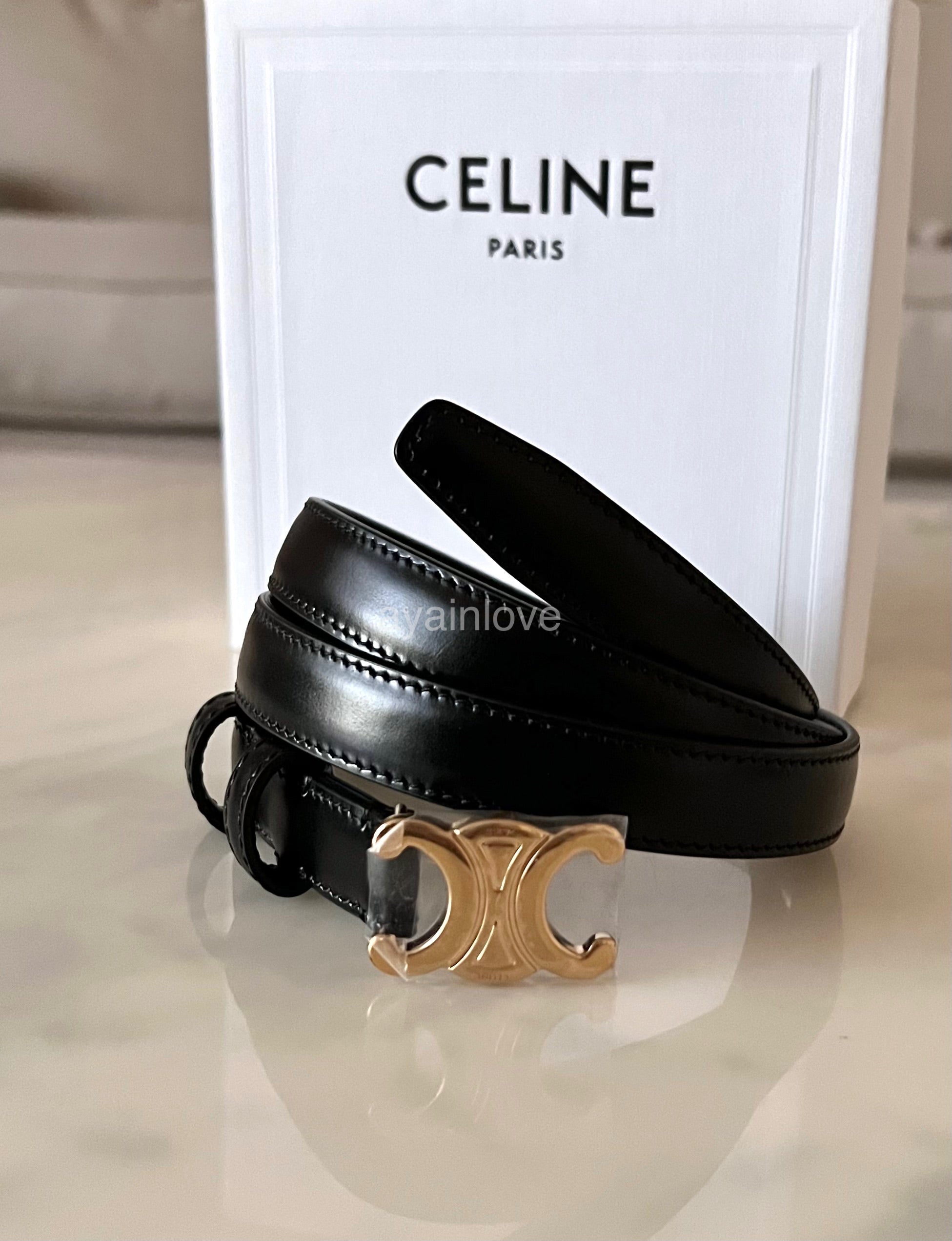 CELINE Small Black Triomphe Belt Calf Skin Size 90 AYAINLOVE CURATED celine-small-black-triomphe-belt-calf-skin-size-90-ayainlove-curated