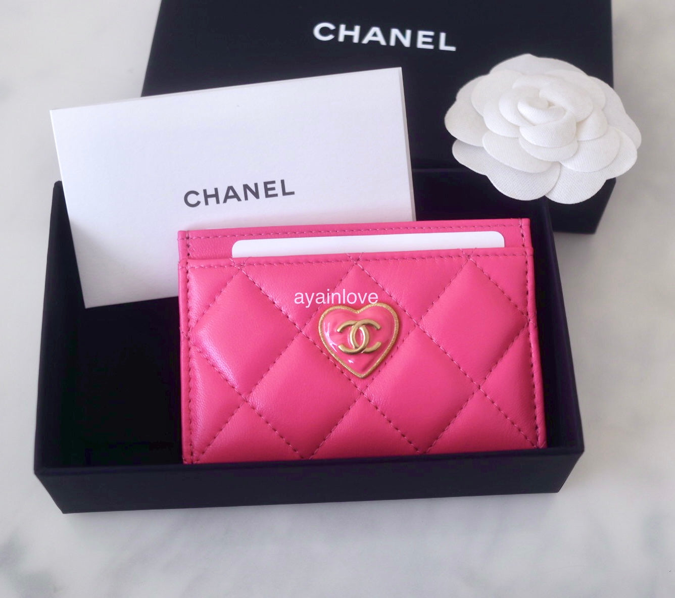 Chanel Flap Card Holder Wallet Blue Lambskin Light Gold Hardware