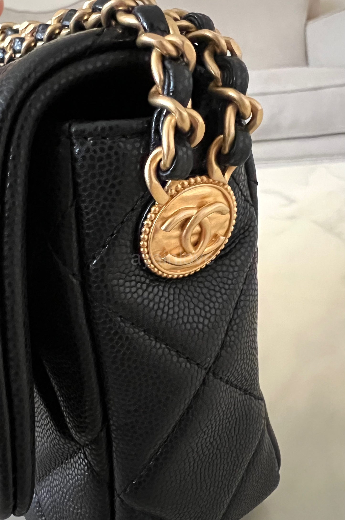 CHANEL 22A Black Caviar Twist Your Buttons 21cm Mini Flap Bag Gold Hardware