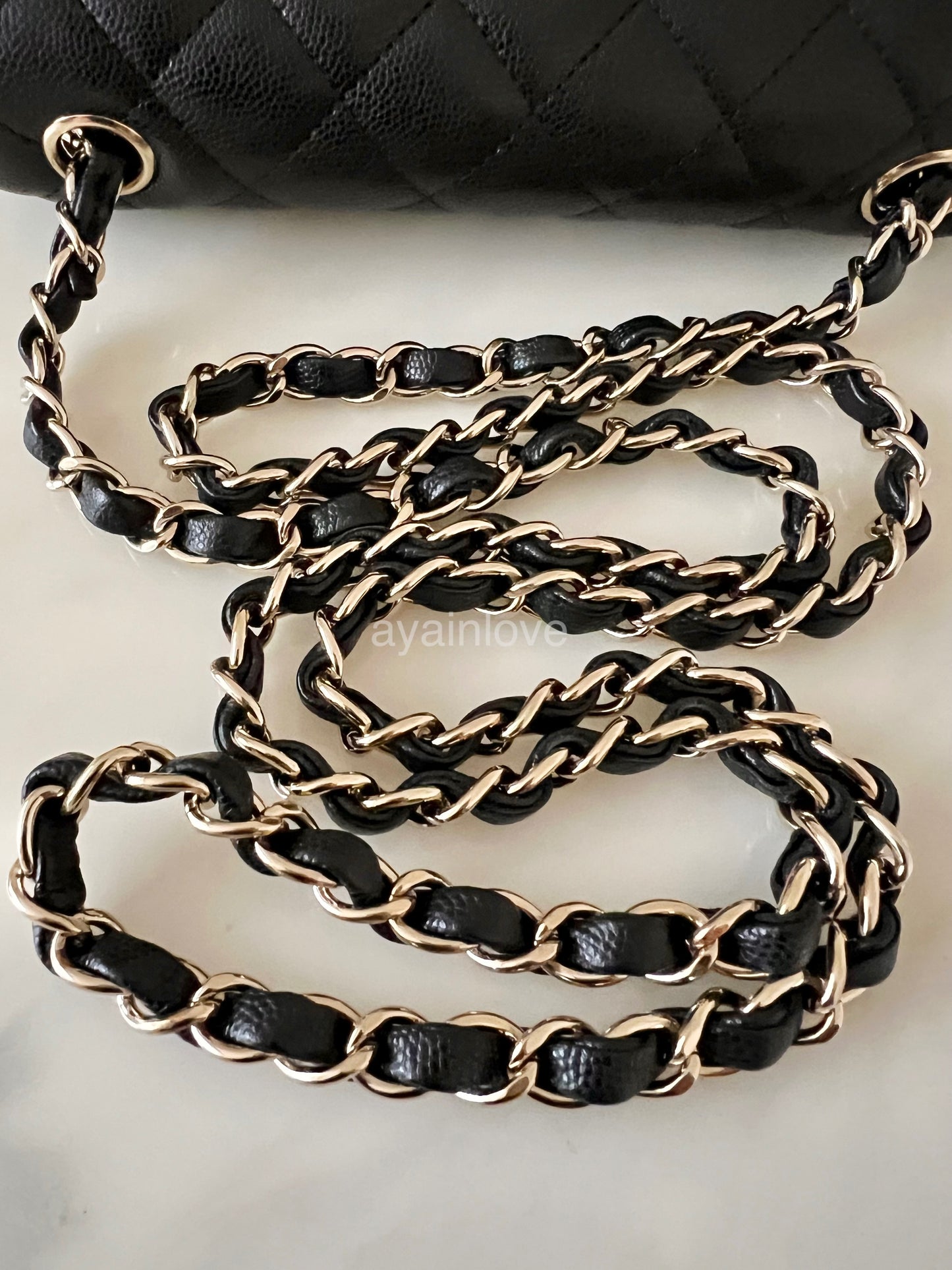 CHANEL 17C Black Caviar Edge Stitching Rectangular Mini Flap Bag Gold Hardware