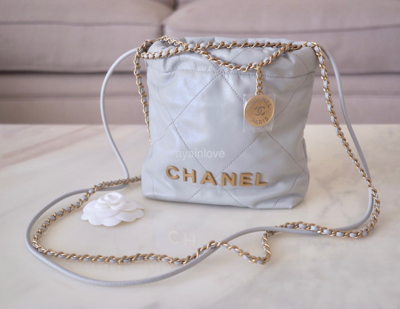 Pre-owned Chanel Light Blue Leather Cc Cosmetic Pouch