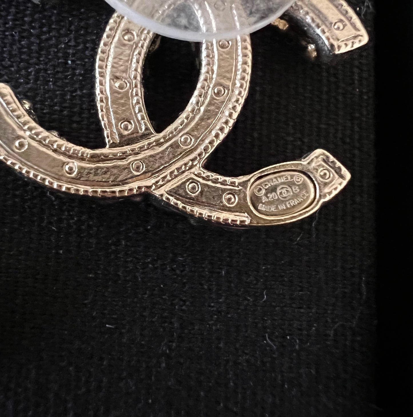 CHANEL 20B Medium CC Diamante Pearl Stud Earrings Light Gold Hardware