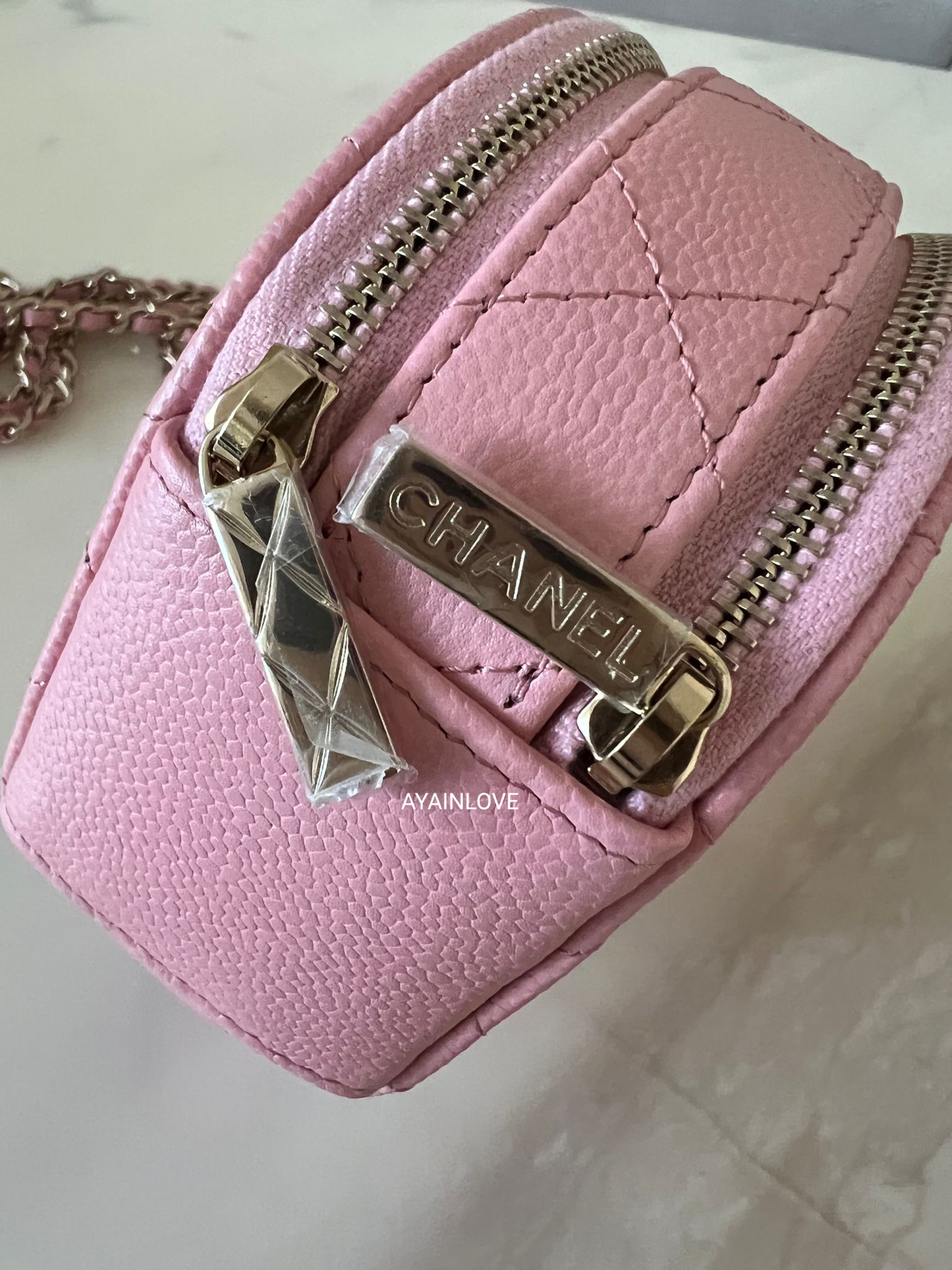 CHANEL 22C Sakura Pink Caviar Round Top Handle Vanity Light Gold Hardware