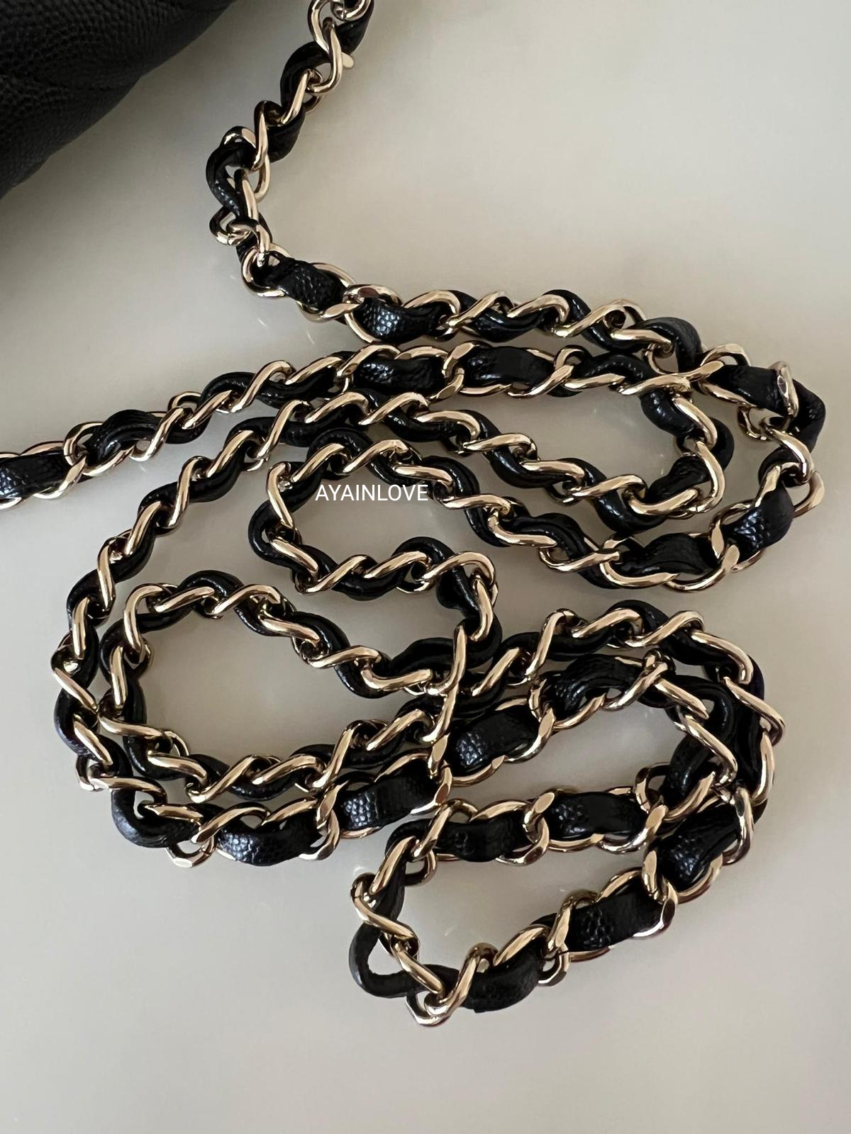 18B BLACK CAVIAR CHEVRON RECTANGULAR MINI LIGHT GOLD HARDWARE