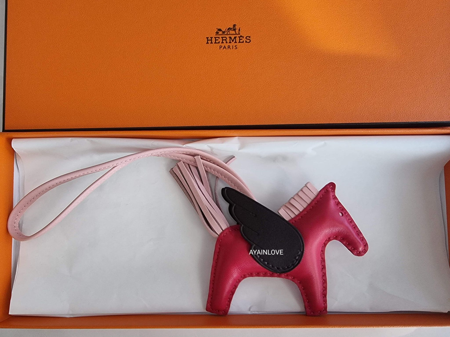 Hermes Rodeo Pegase Horse Bag Charm Framboise/Rouge Sellier/Rose Sakura Stamp U