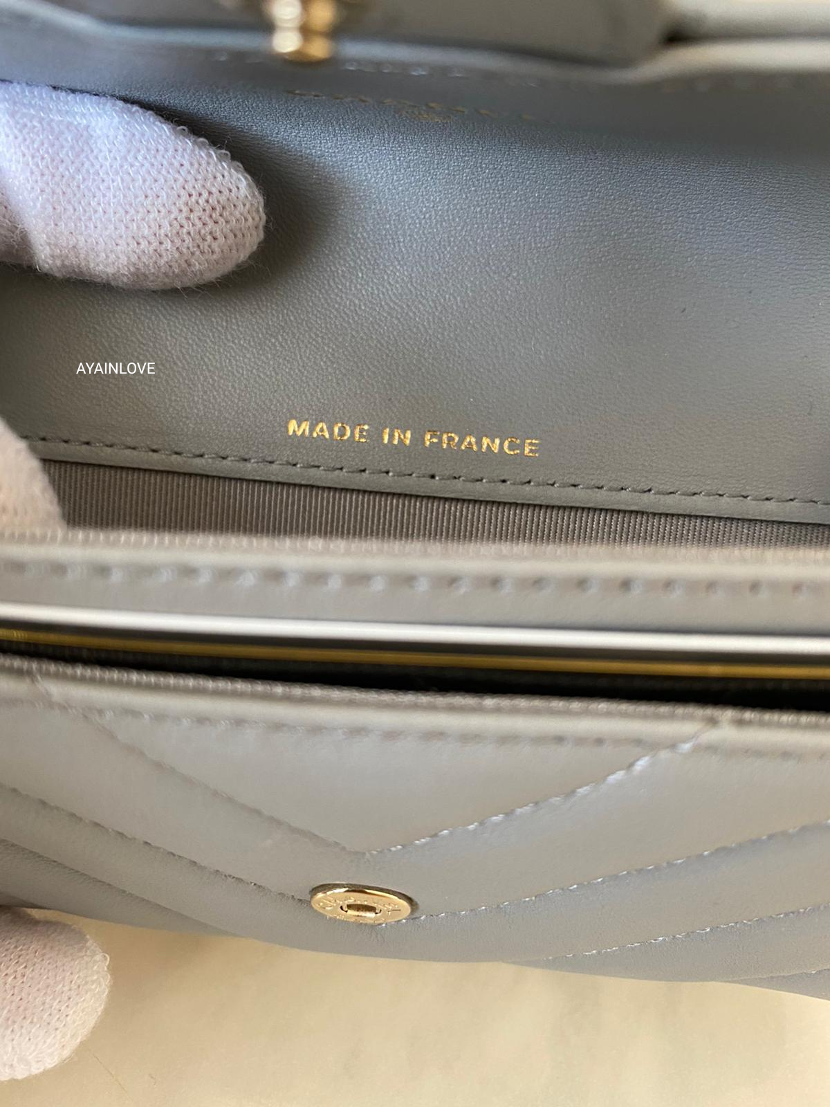 CHANEL 20S Grey Chevron Lamb Skin Snap Card Holder Light Gold Hardware