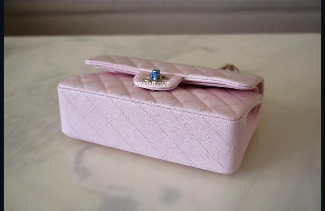 CHANEL 22S ROSE CLAIR LIGHT PINK CAVIAR SMALL CLASSIC FLAP LIGHT GOLD HARDWARE *NEW*