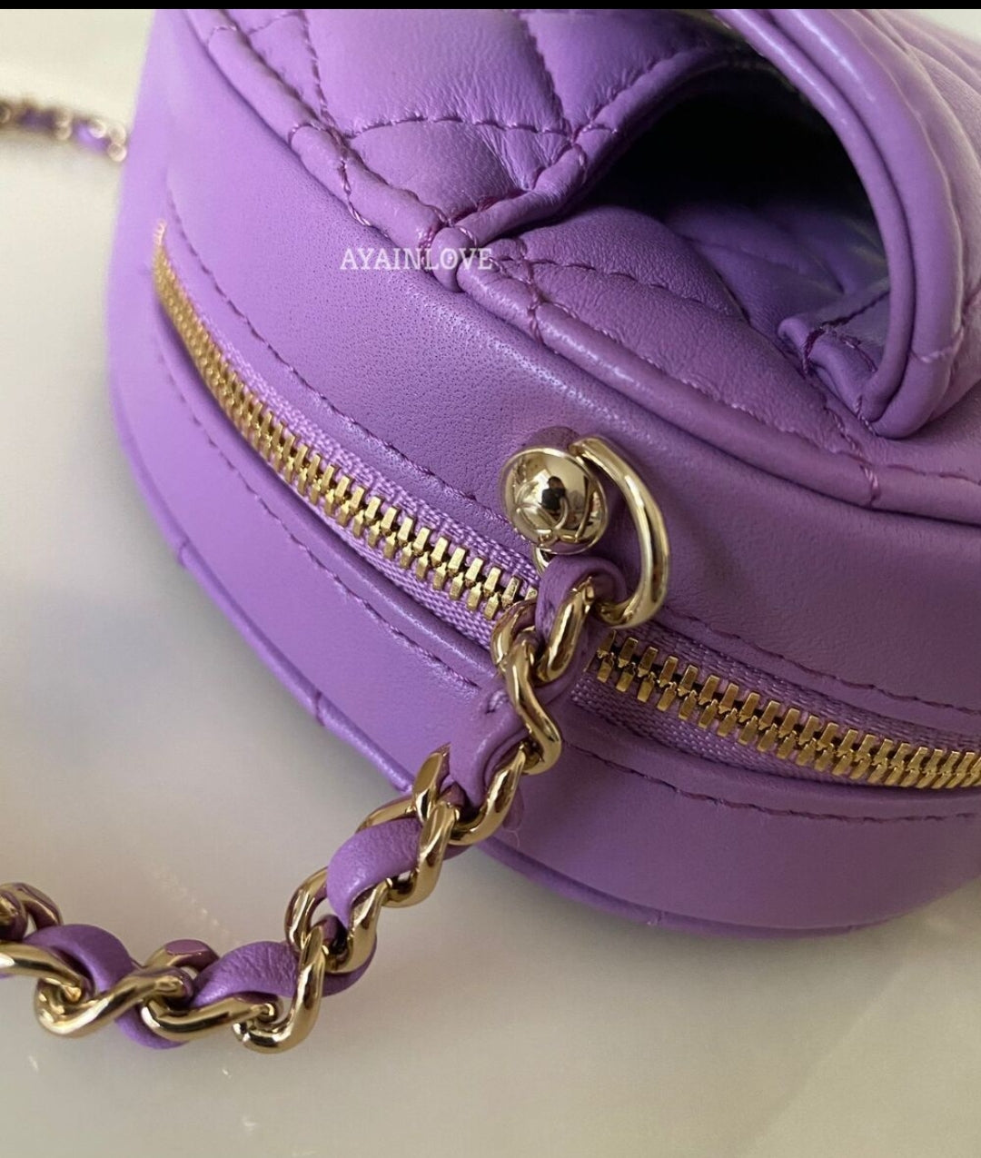 22S PURPLE LARGE CC IN LOVE HEART BAG LIGHT GOLD HARDWARE *NEW*