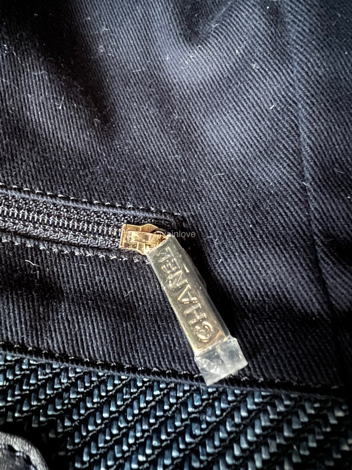 CHANEL Navy Blue Canvas Glitter Small Medium Deauville Tote Bag Light Gold Hardware