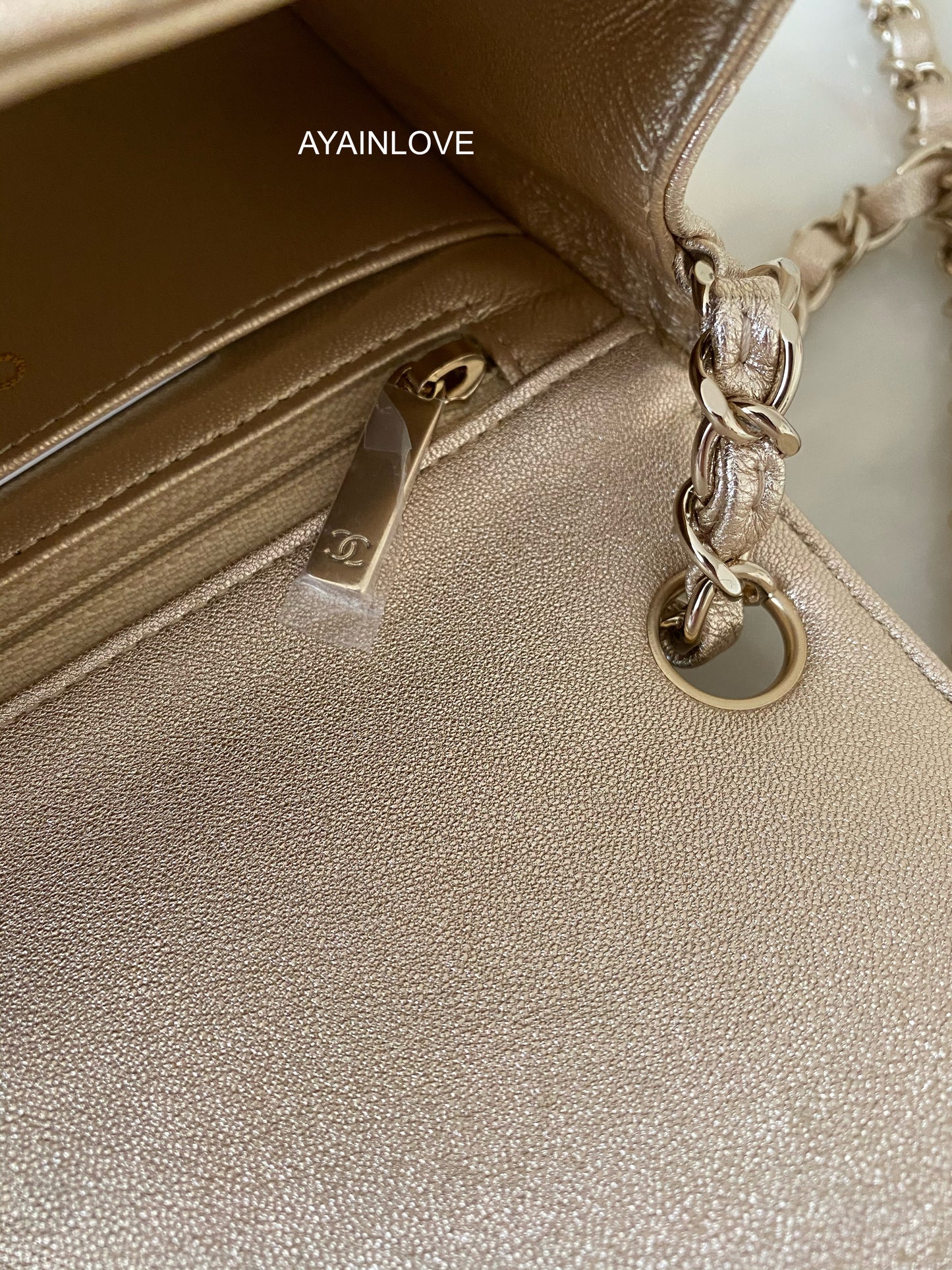 21P Iridescent Gold Square Mini Bag Light Gold Hardware