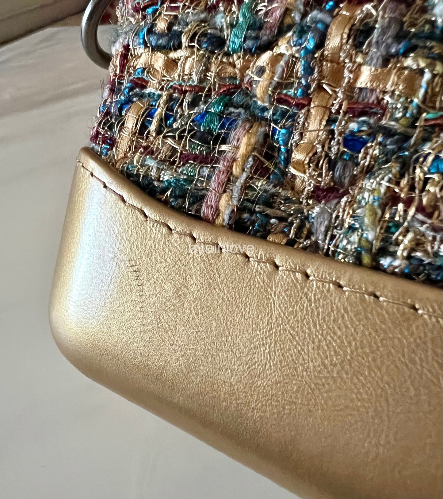 CHANEL 19A Egyptian Gold Calf Skin Tweed Multicolour Small Gabby Gabrielle Bag Mixed Hardware