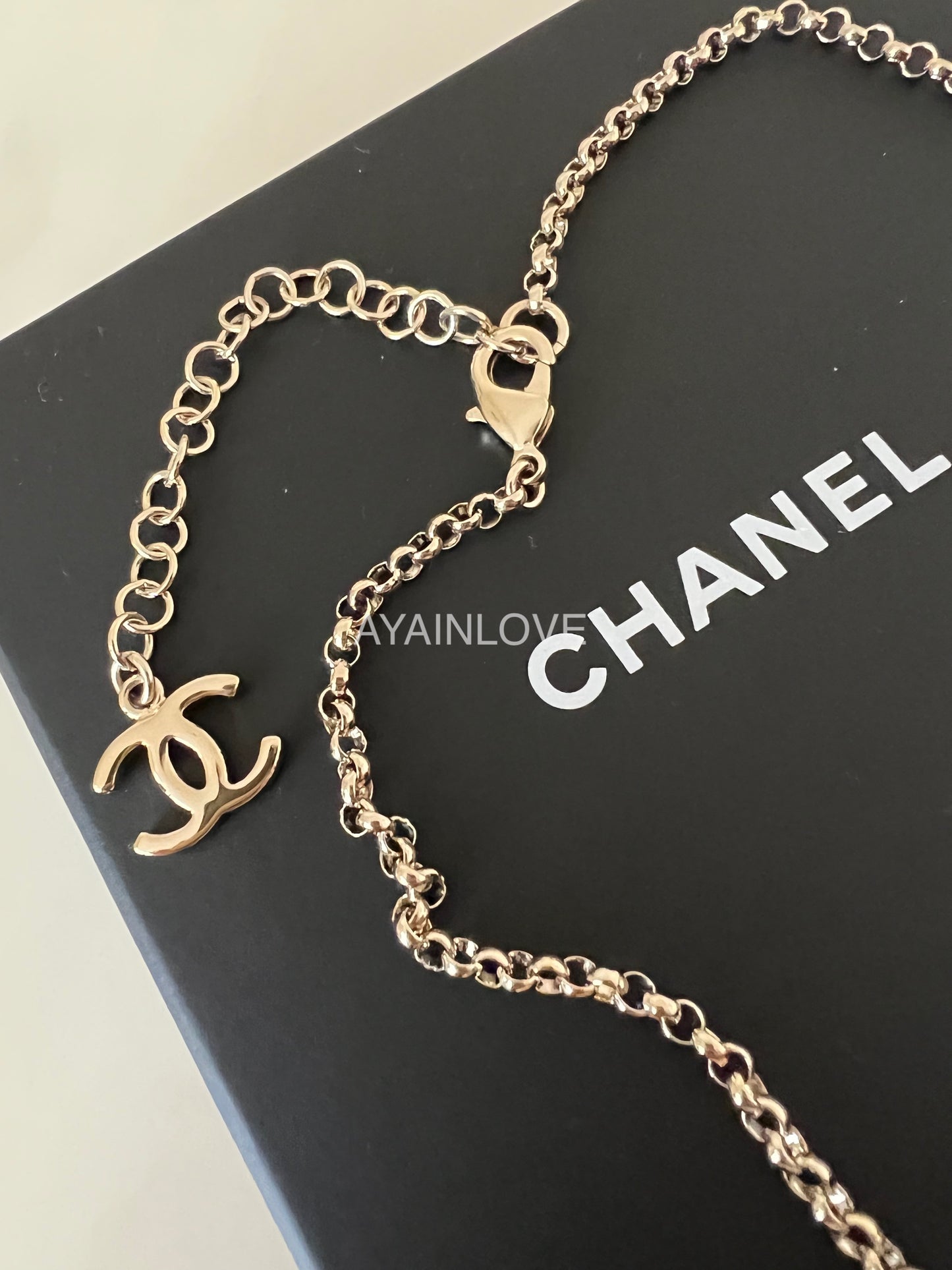 CHANEL 22P Triple CC Hearts Statement Necklace Light Gold Hardware