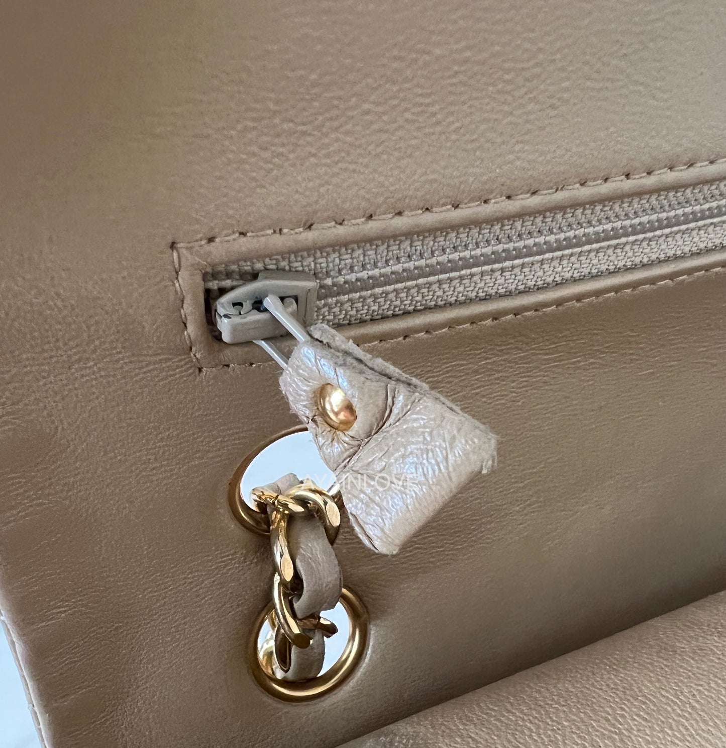 CHANEL Vintage Beige Lamb Skin Medium Classic Flap 24K Gold Plated Hardware Series 1