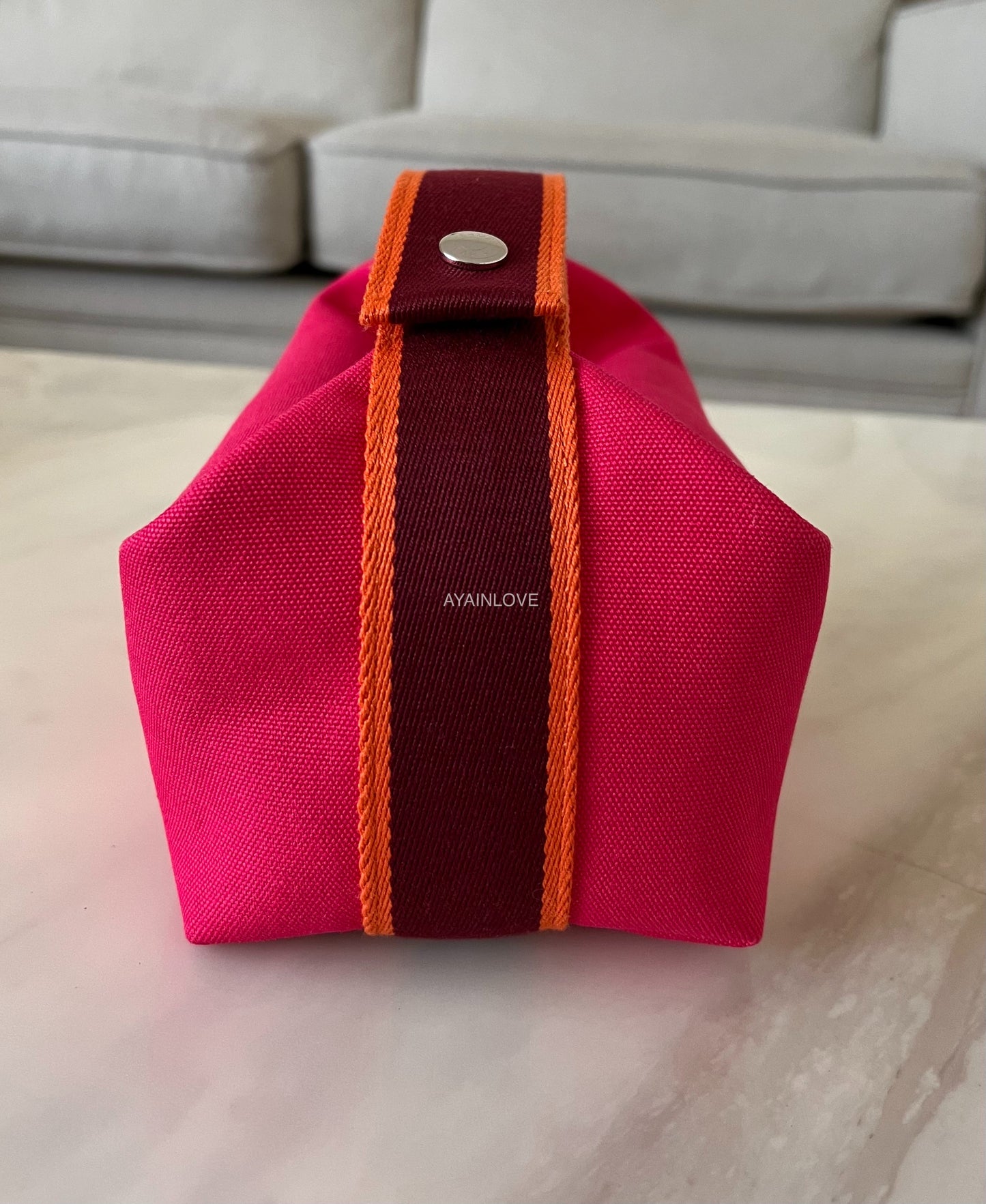 HERMES Bride-A-Brac Pink Canvas Small Toilette Case Palladium Hardware