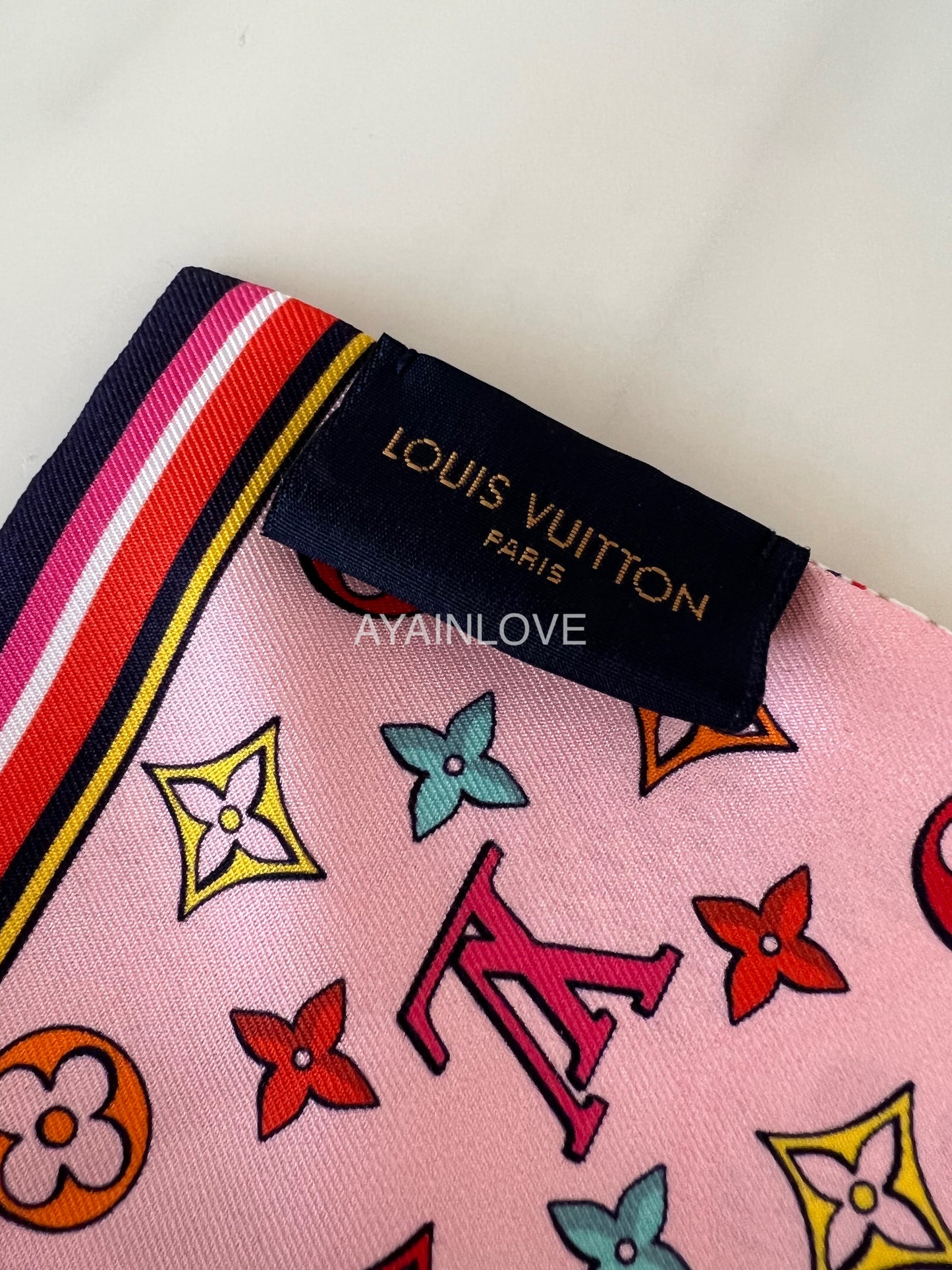 LOUIS VUITTON LV Pink Damier Silk Twilly Bandeau Scarf