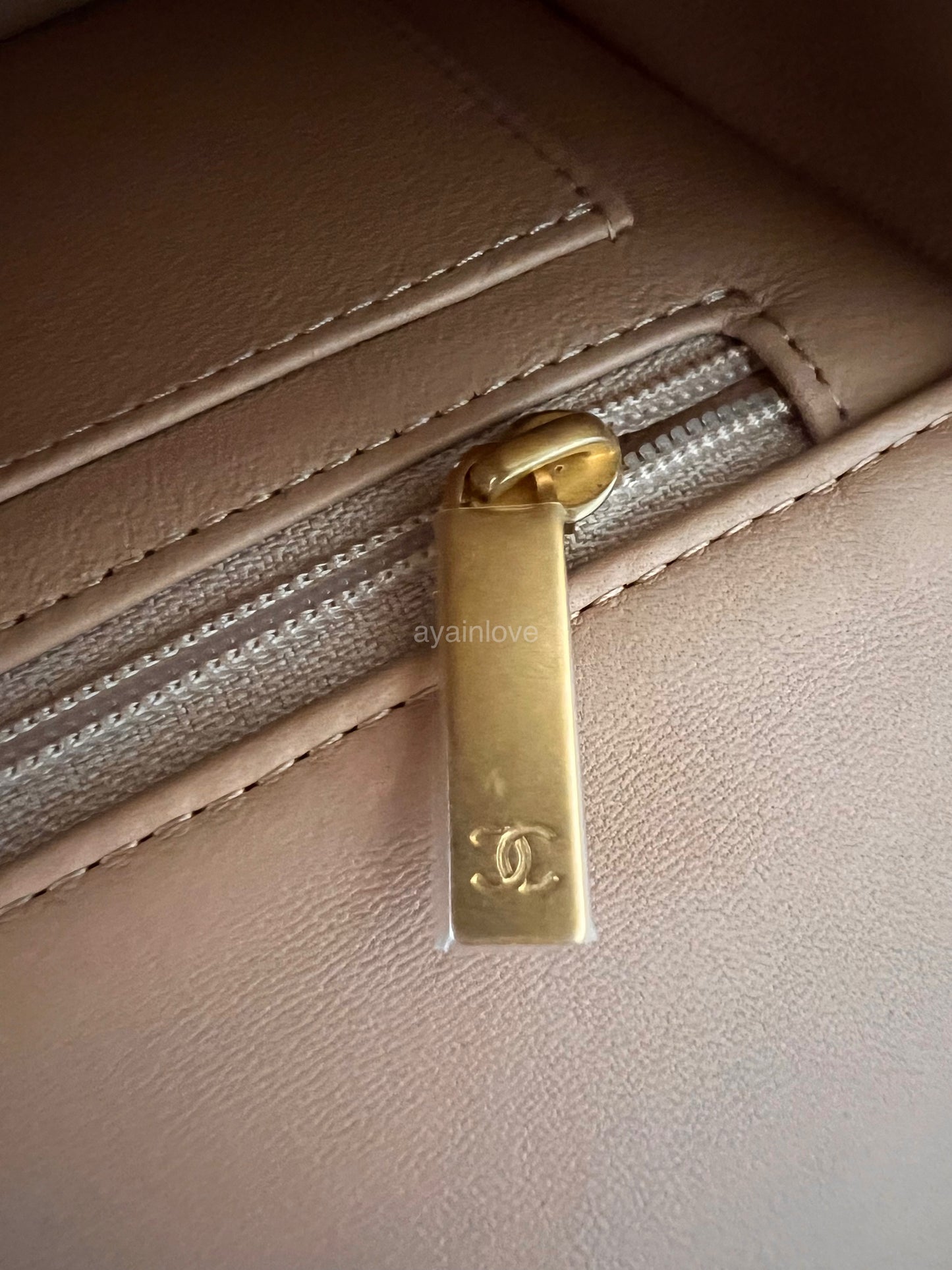 CHANEL Beige Lamb Skin Microchipped Top Handle Mini Flap Bag Gold Hardware