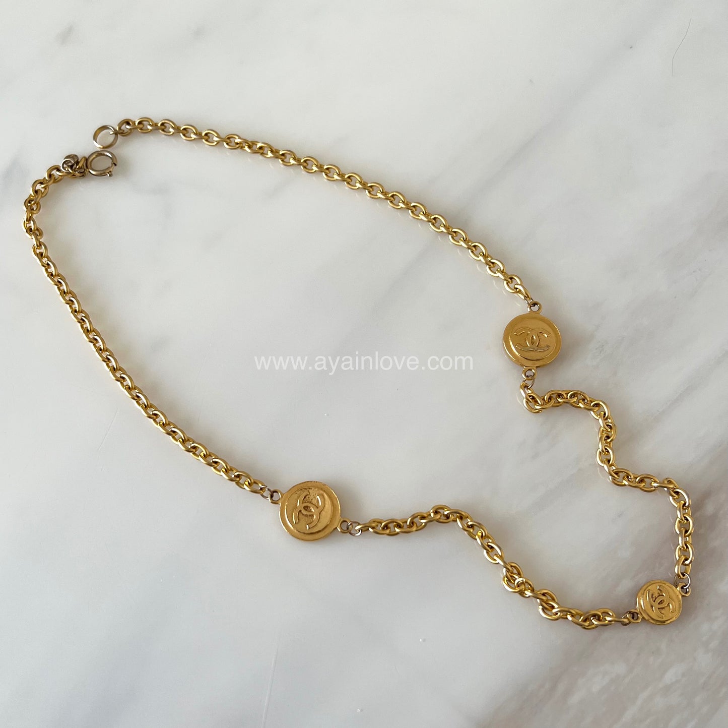 CHANEL 1990s Vintage Medallion CC Necklace Bracelet 24K Gold Plated Hardware