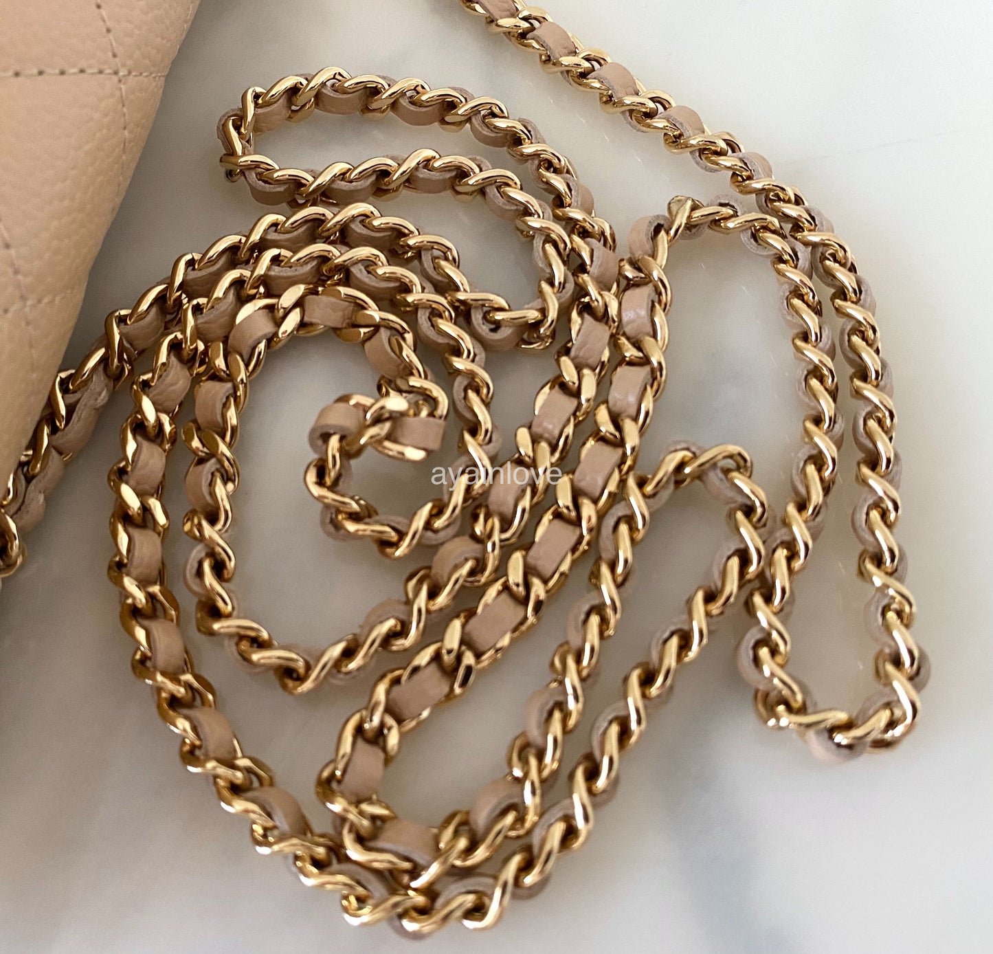 CHANEL Beige Clair Caviar Classic Wallet On Chain Microchipped Gold Hardware