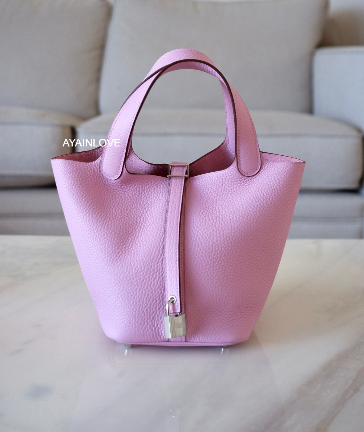 HERMES NEW Picotin 18 Pink Leather Palladium Small Top Handle Tote