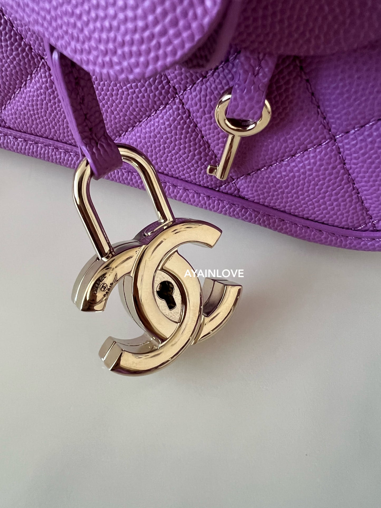 20C PURPLE CAVIAR MEDIUM FILIGREE VANITY CASE LIGHT GOLD HARDWARE *NEW*