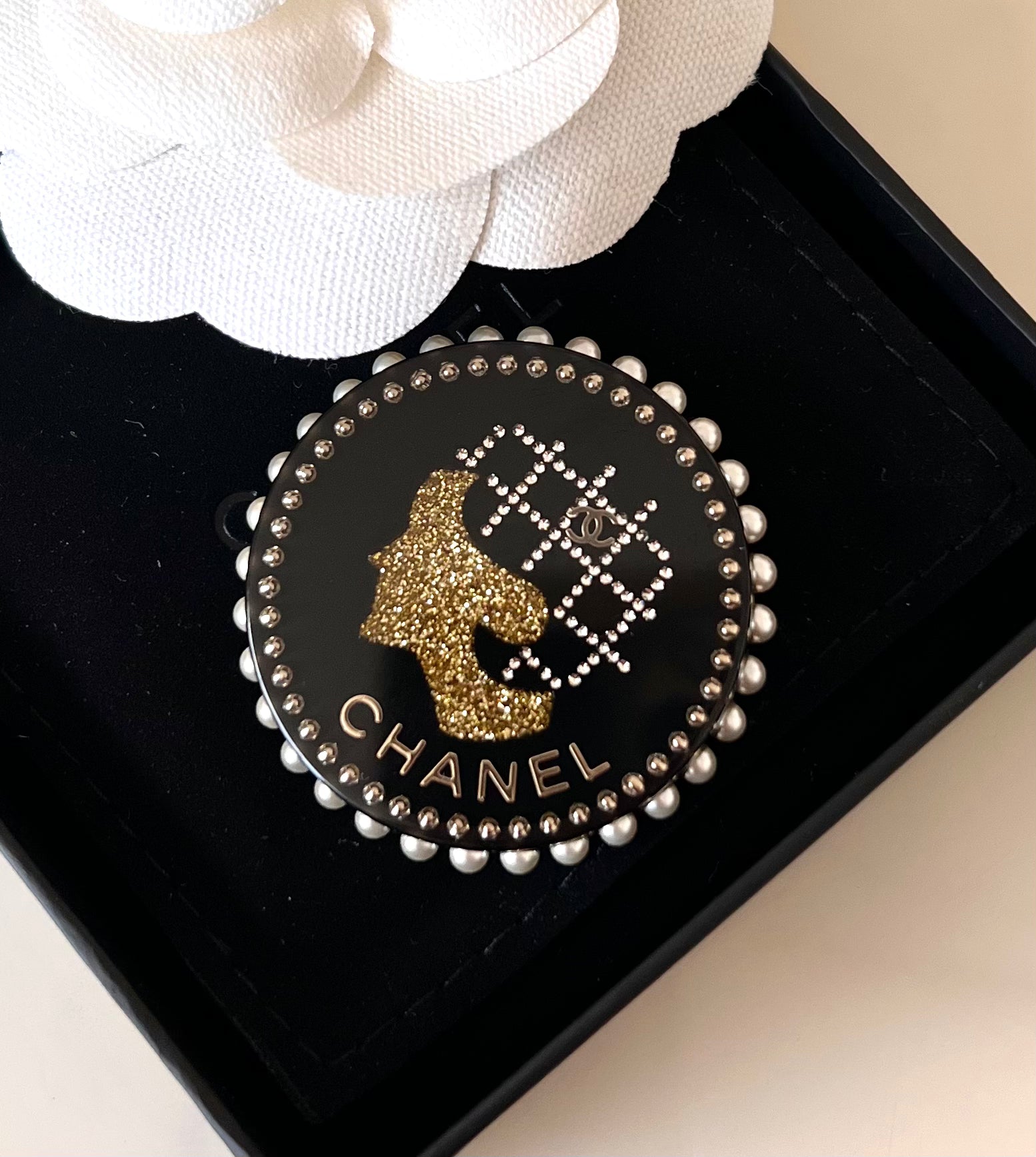 CHANEL 17A Mademoiselle Round Pearl Resin Brooch Light Gold Hardware AYAINLOVE CURATED LUXURIES
