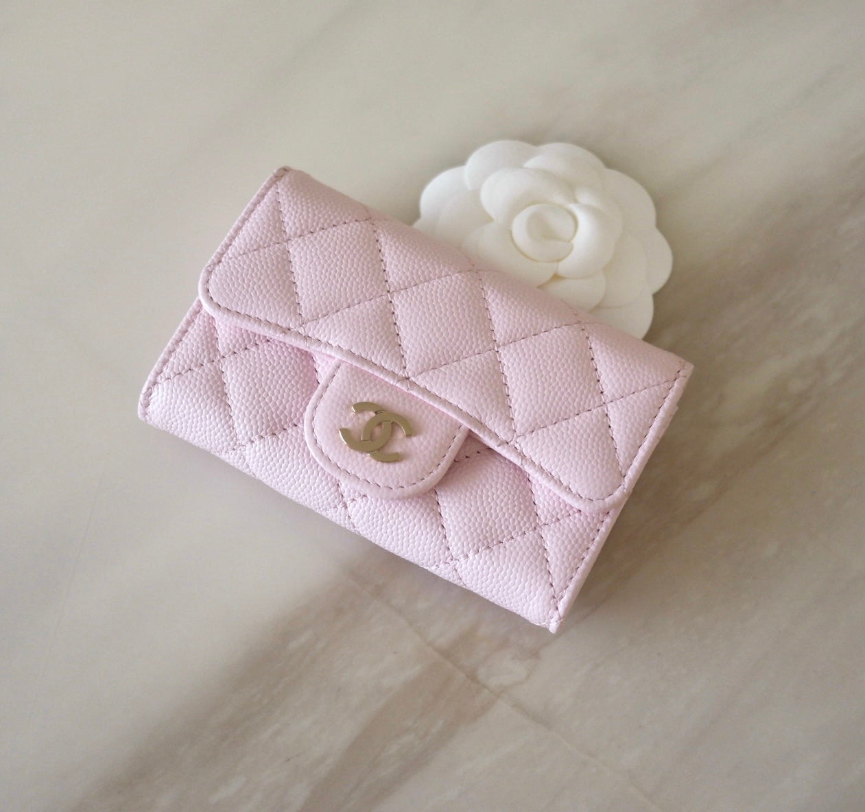CHANEL PINK LEATHER CLASSIC CARD HOLDER
