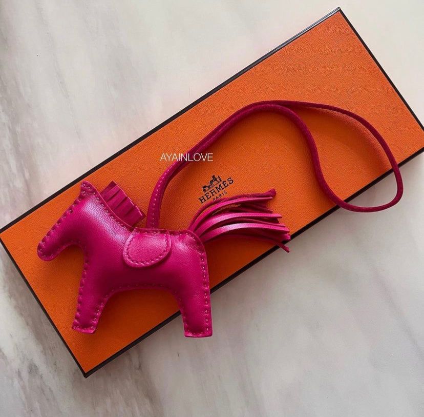 HERMES Rodeo Horse PM Bag Charm Rose Mexico Stamp Y
