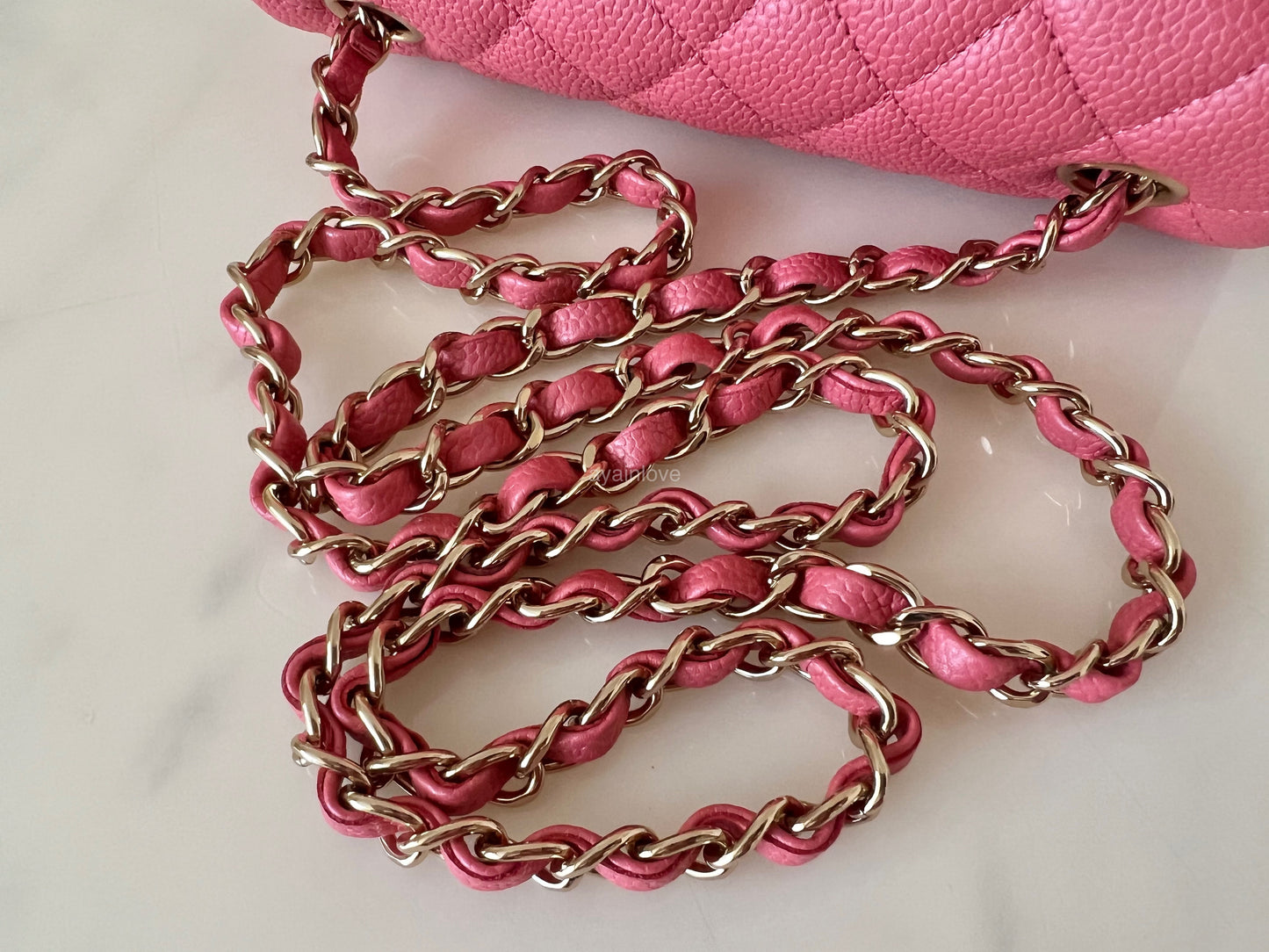 CHANEL 18S Pearly Pink Caviar Rectangular Mini Flap Bag Light Gold Hardware