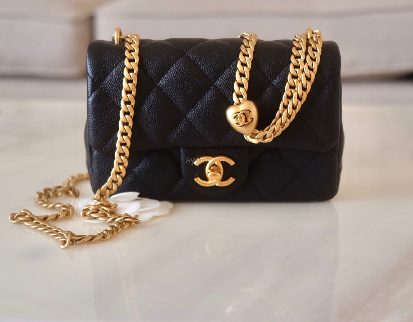 Chanel 23C Black Caviar Flap CC Chain Bag W/Box and Dust Bag