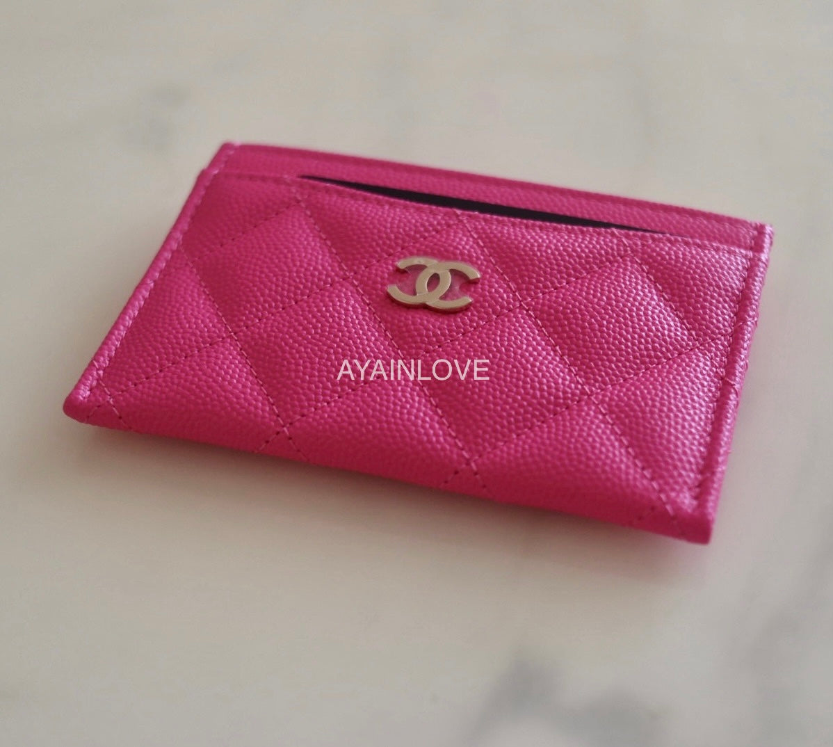 Chanel 22P Dark Pink Caviar Flat Card Holder Light Gold Hardware