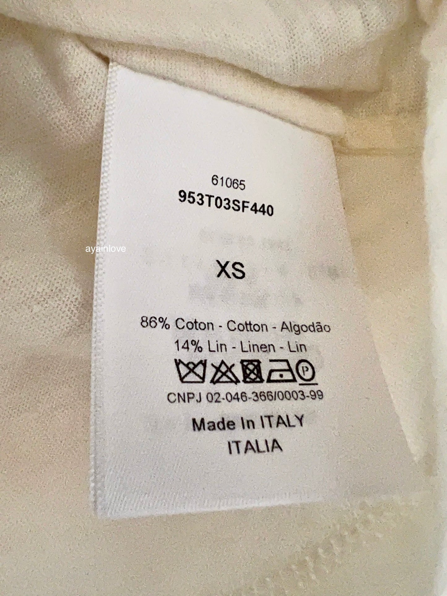 DIOR Ecru Cotton Jersey and Linen T-Shirt Artemisia Sarah Shipman Size XS