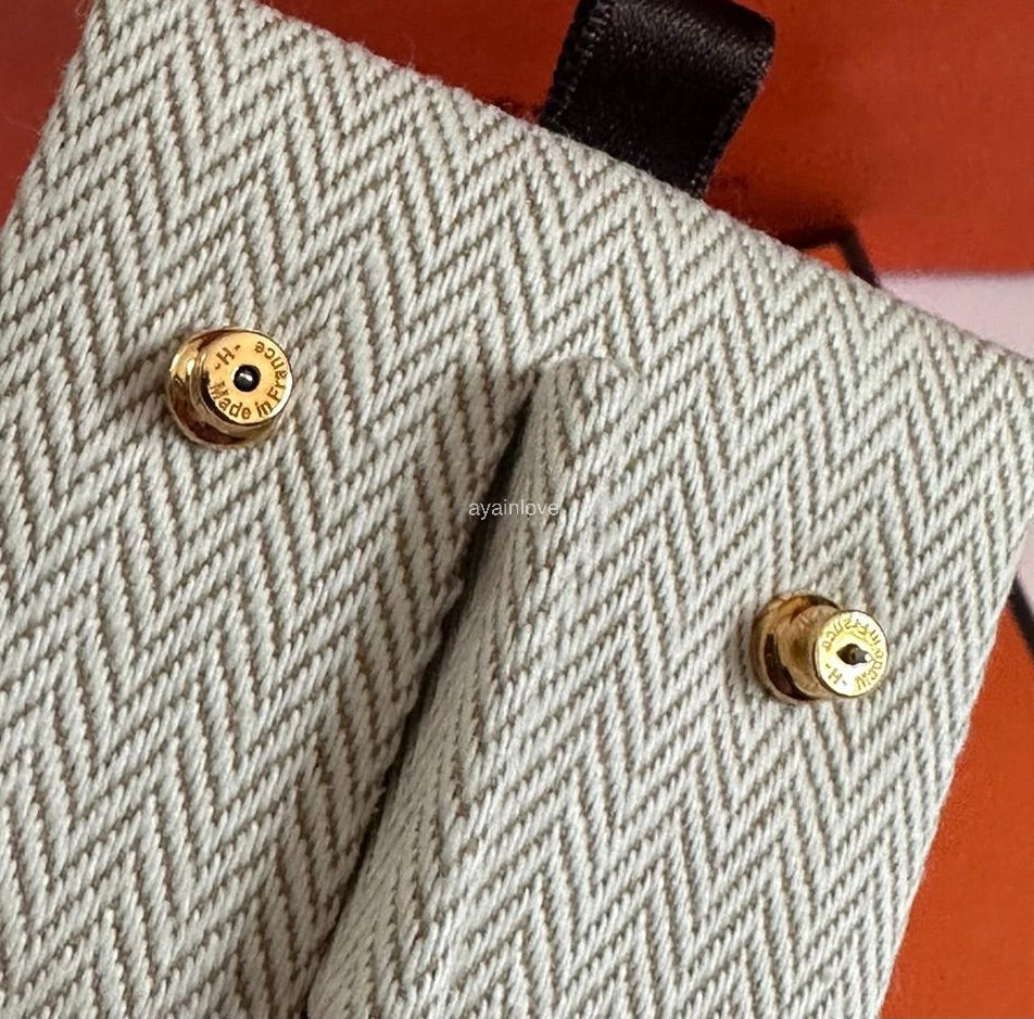 HERMES H Mini Pop Earrings White Blanc Rose Gold Hardware