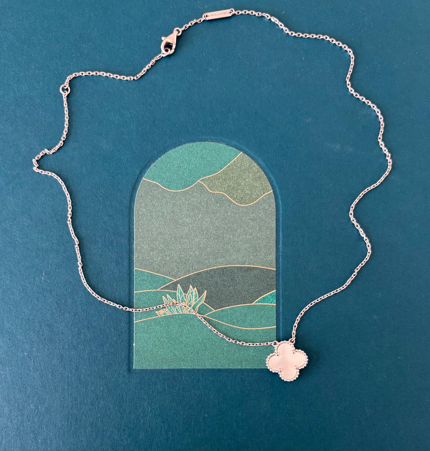 Van Cleef Arpels VCA White Mother of Pearl 18KT White Gold Vintage Alhambra Pendant Necklace