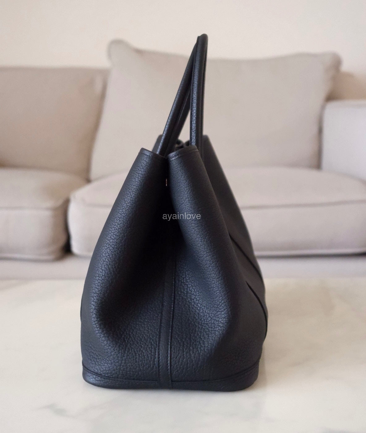 HERMES Garden Party 36 Noir Black Bag Palladium Hardware Stamp U