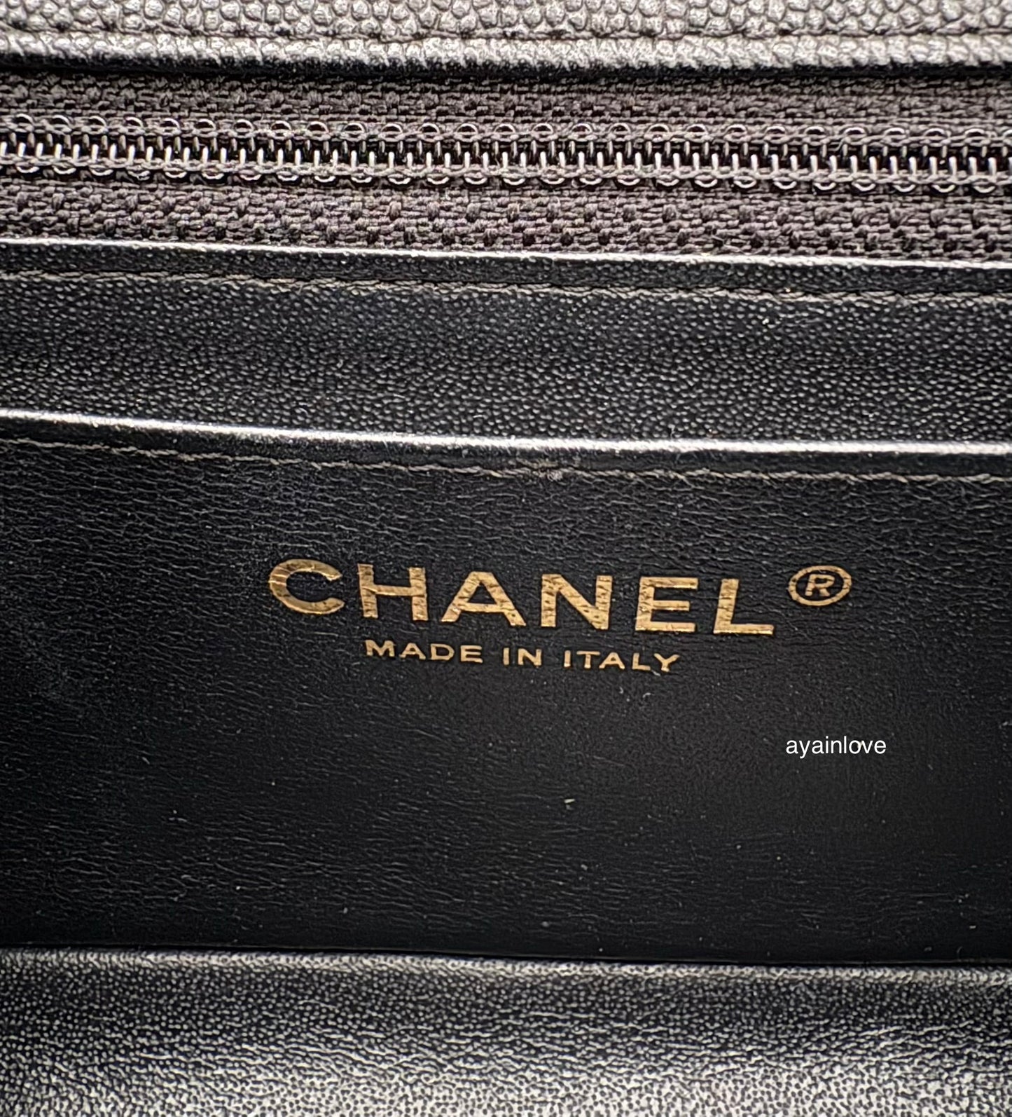 CHANEL 18B Black Caviar Quilted Rectangular Mini Flap Bag Light Gold Hardware