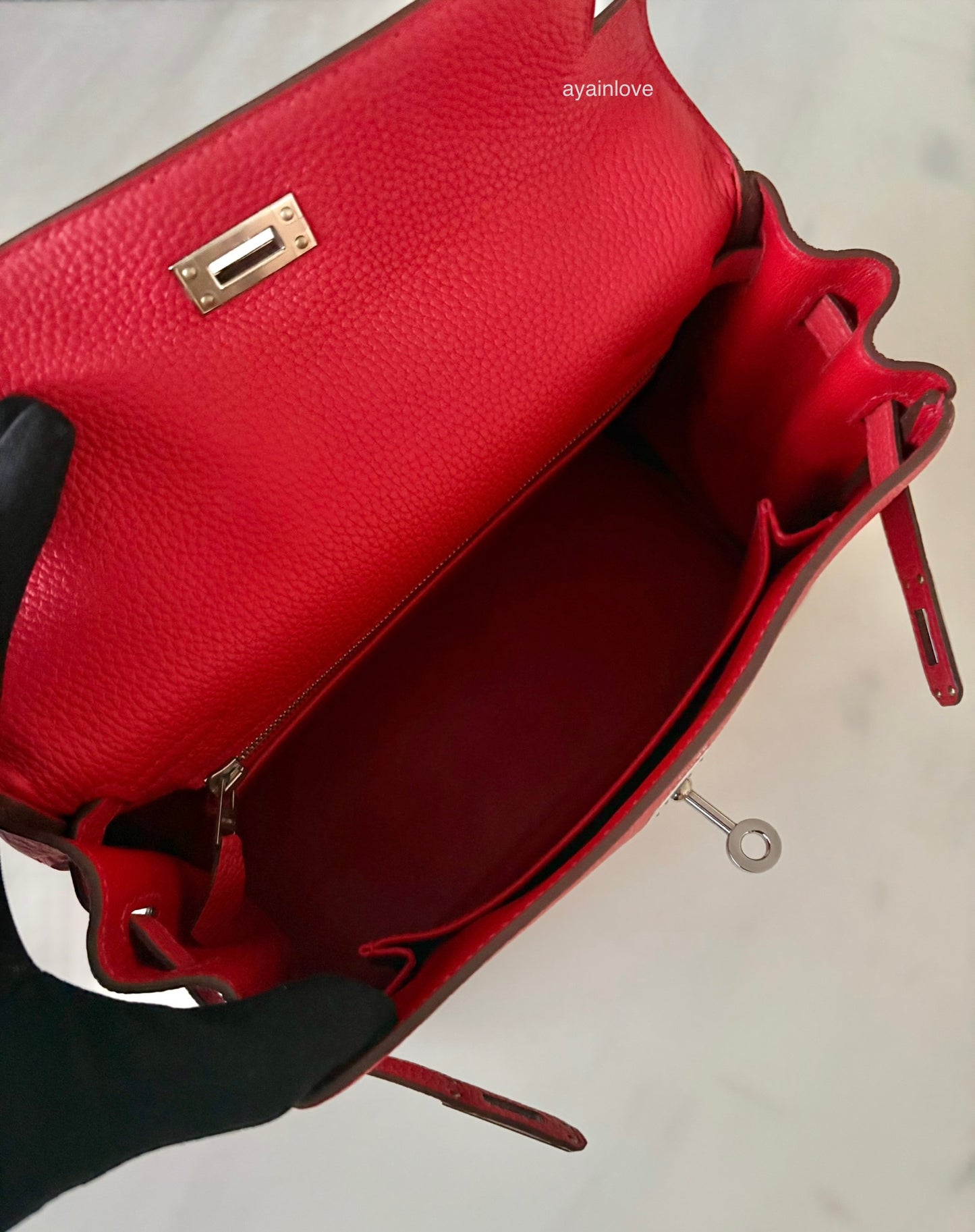 HERMES Kelly 25 Geranium Togo Retourne Palladium Hardware X Stamp