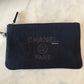 CHANEL Midnight Navy Blue Canvas Small Medium Deauville Microchipped Tote Bag Silver Hardware
