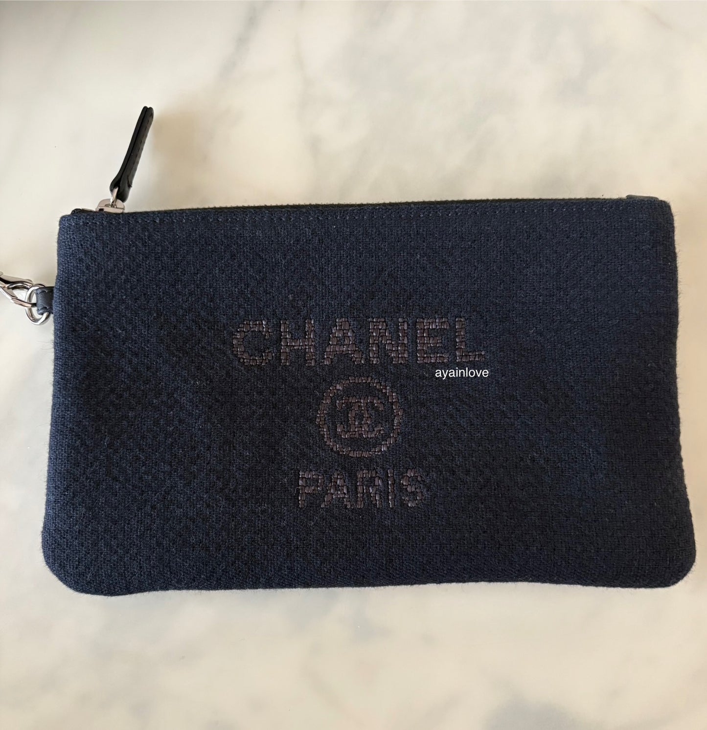 CHANEL Midnight Navy Blue Canvas Small Medium Deauville Microchipped Tote Bag Silver Hardware