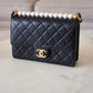 CHANEL 19S Chic Pearl Black Goatskin Flap Bag Gold Hardware
