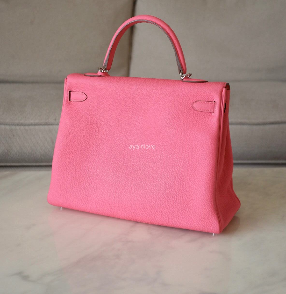 HERMES Kelly 35 Pink Rose Lipstick Togo Palladium Hardware Q Square Stamp