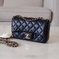 CHANEL 24K Black Lambskin Classic Rectangular Extra Mini 18cm Flap Light Gold Hardware