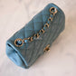 CHANEL 2022 Turquoise Blue Lambskin Microchipped Quilted Square Mini Flap Bag Light Gold Hardware