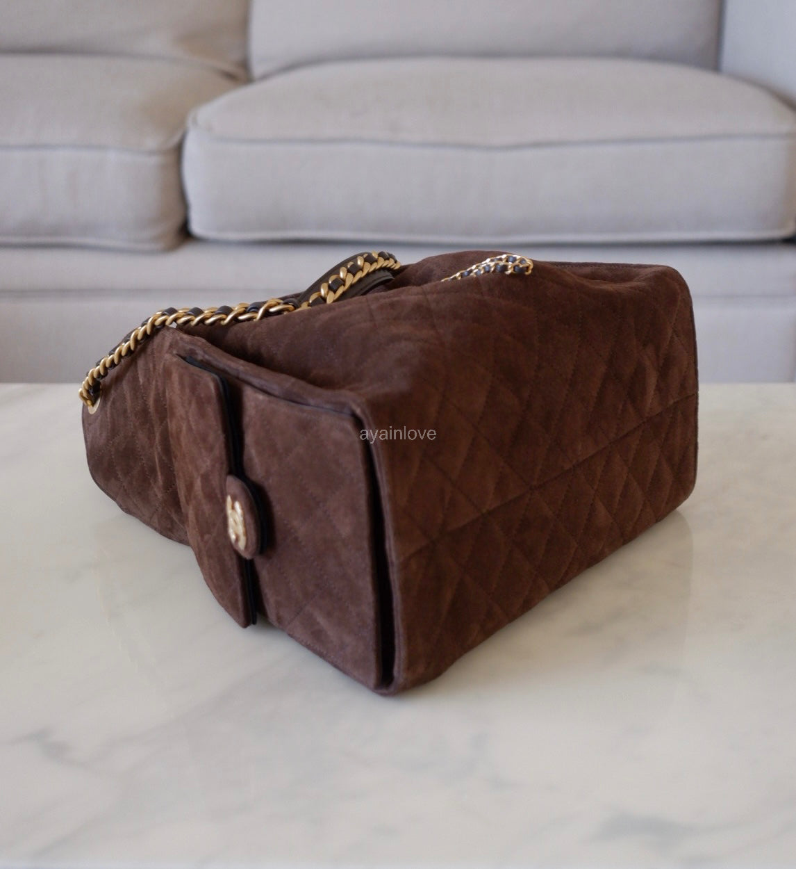 CHANEL 26C Dark Brown Suede Calfskin Medium 25 Bag Gold Hardware