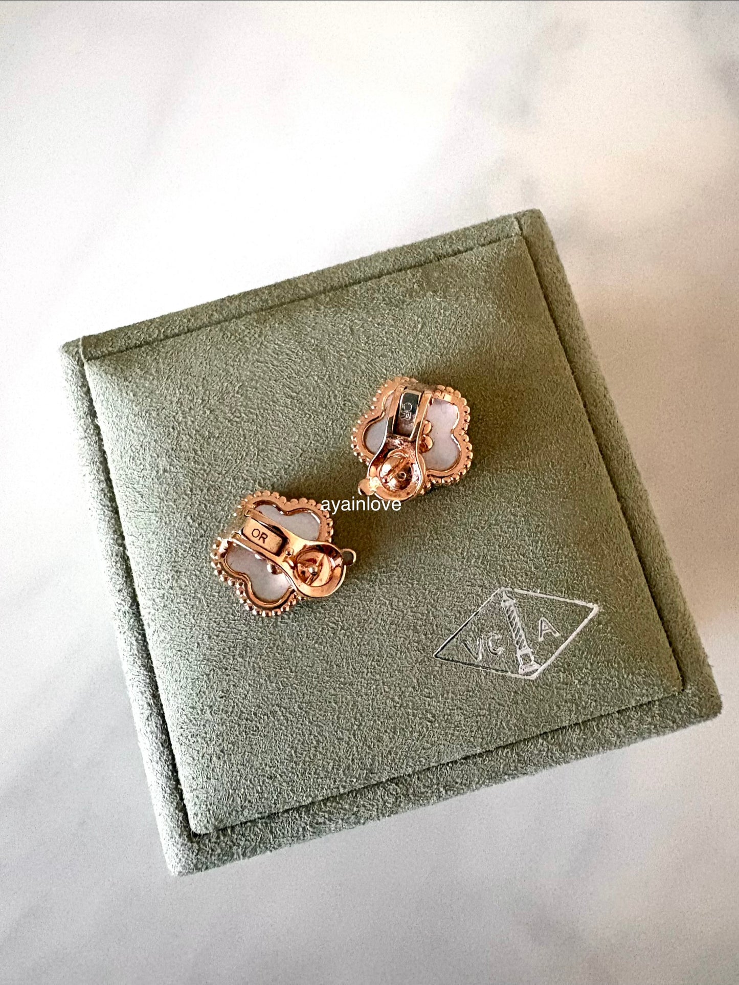 Van Cleef Arpels VCA Lucky Spring Plum Blossom Mother of Pearl 18KT Rose Gold Earrings
