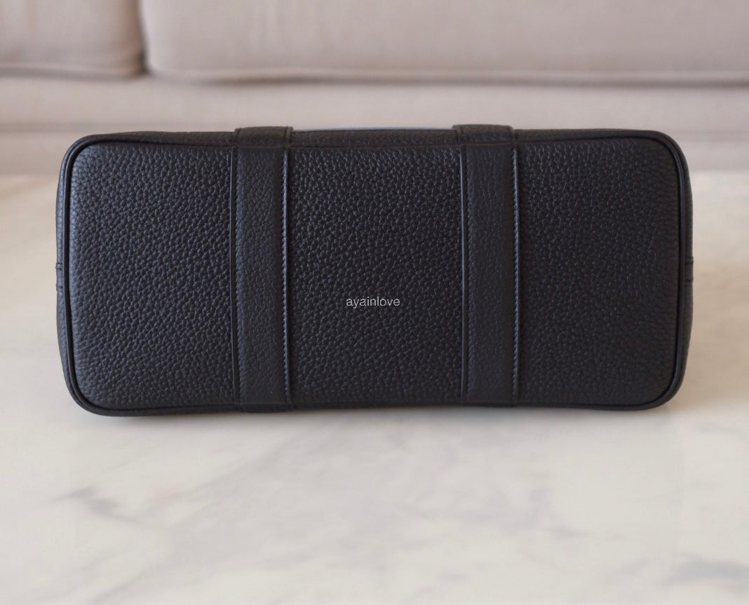 HERMES Garden Party 30 Canvas/Negonda Navy Blue/Black Bag Palladium Hardware W Stamp