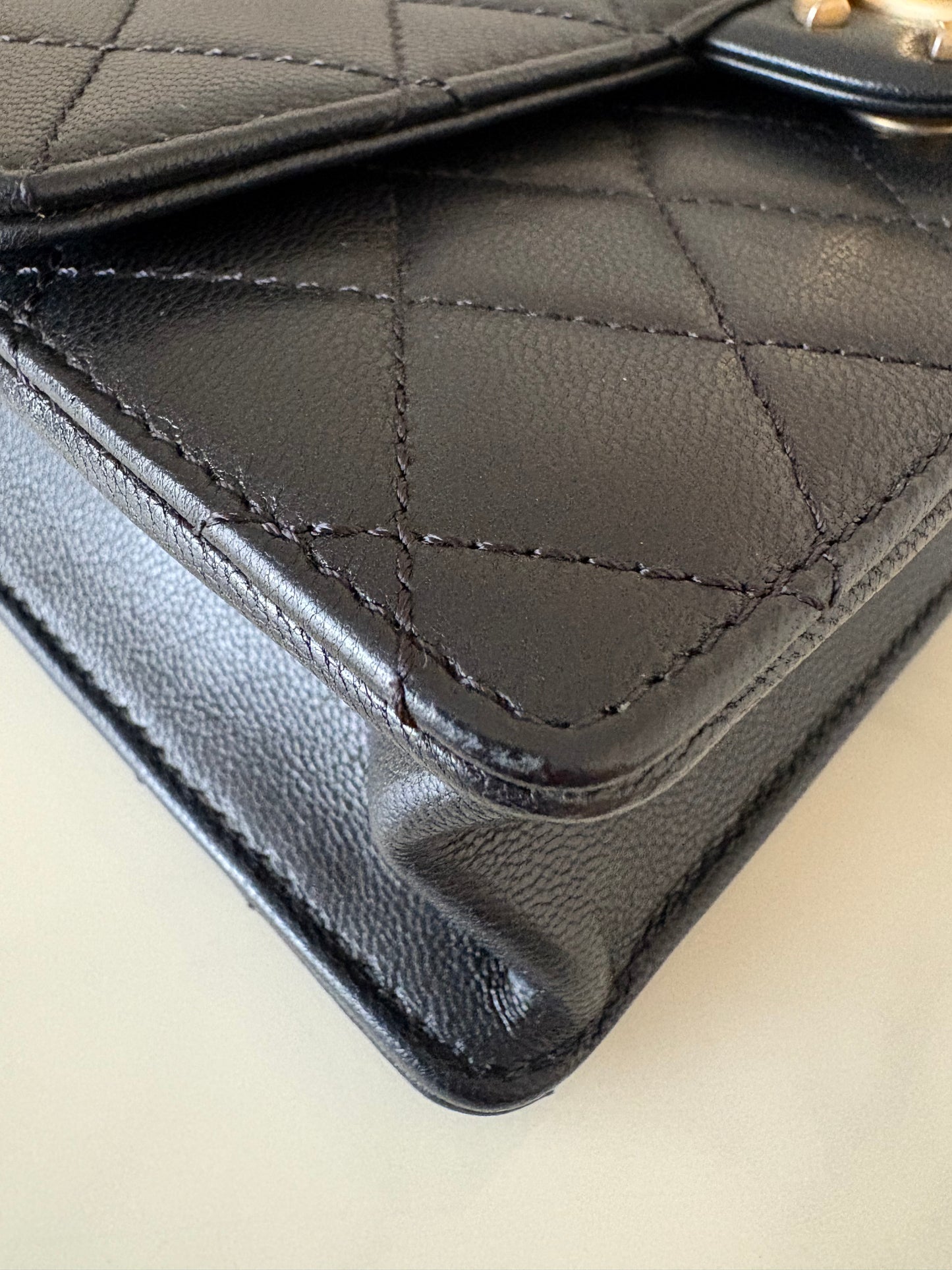 CHANEL 19S Chic Pearl Black Goatskin Flap Bag Gold Hardware