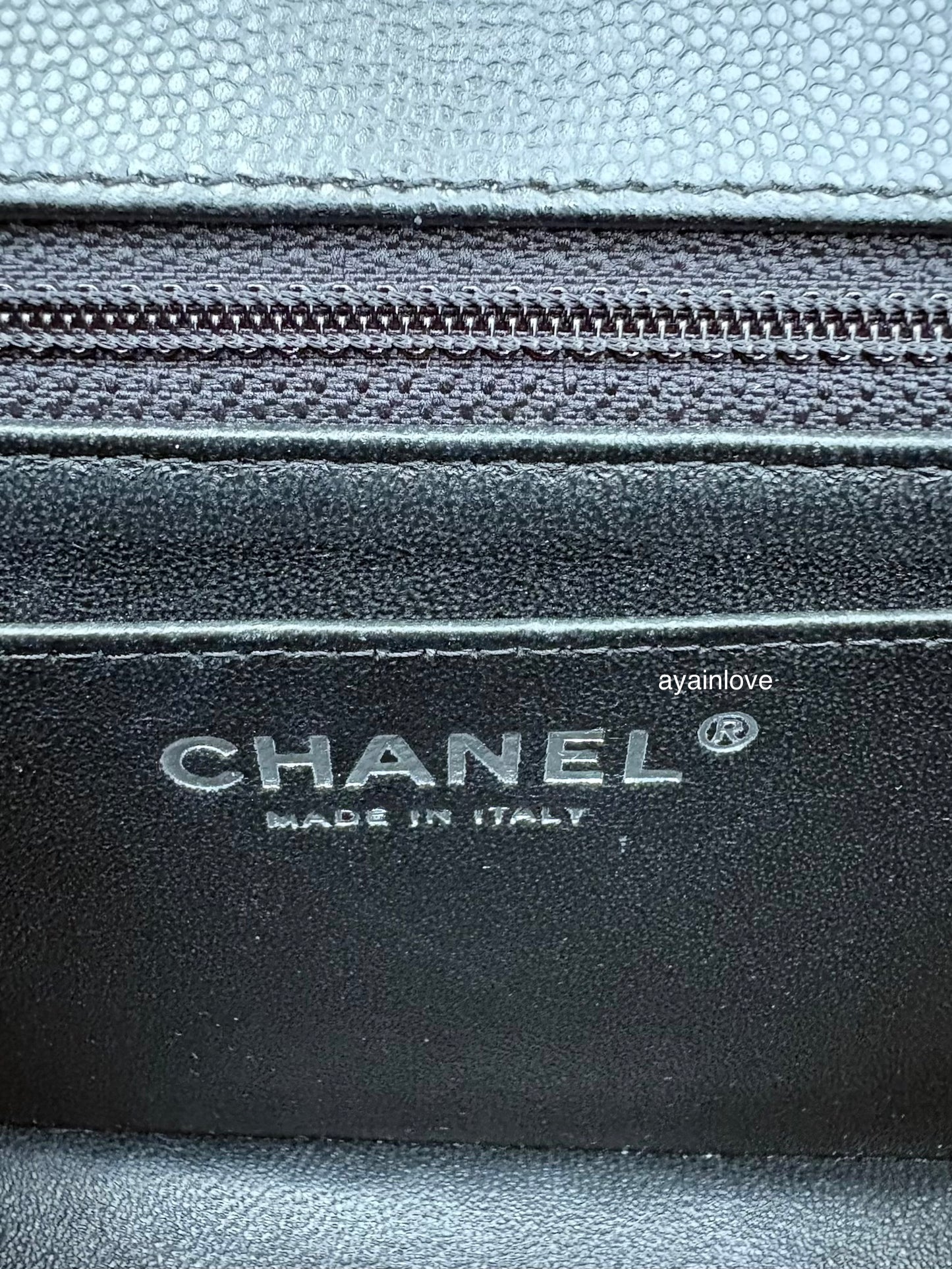 CHANEL 16S Black Caviar Chevron Classic Square Mini Flap Bag Silver Hardware